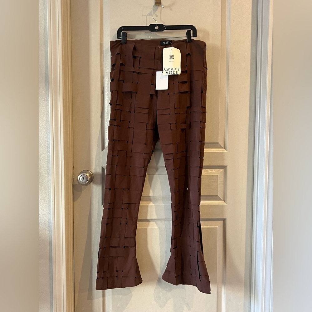 A.W.A.K.E. MODE Brown Architectural Flare Pants FR 46 US 12 NWT - Picture 3 of 13